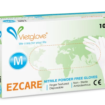 a-front-view-of-a-box-of-ezcare-nitrile-powder-free-examination-gloves