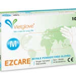 a-front-view-of-a-box-of-ezcare-nitrile-powder-free-examination-gloves