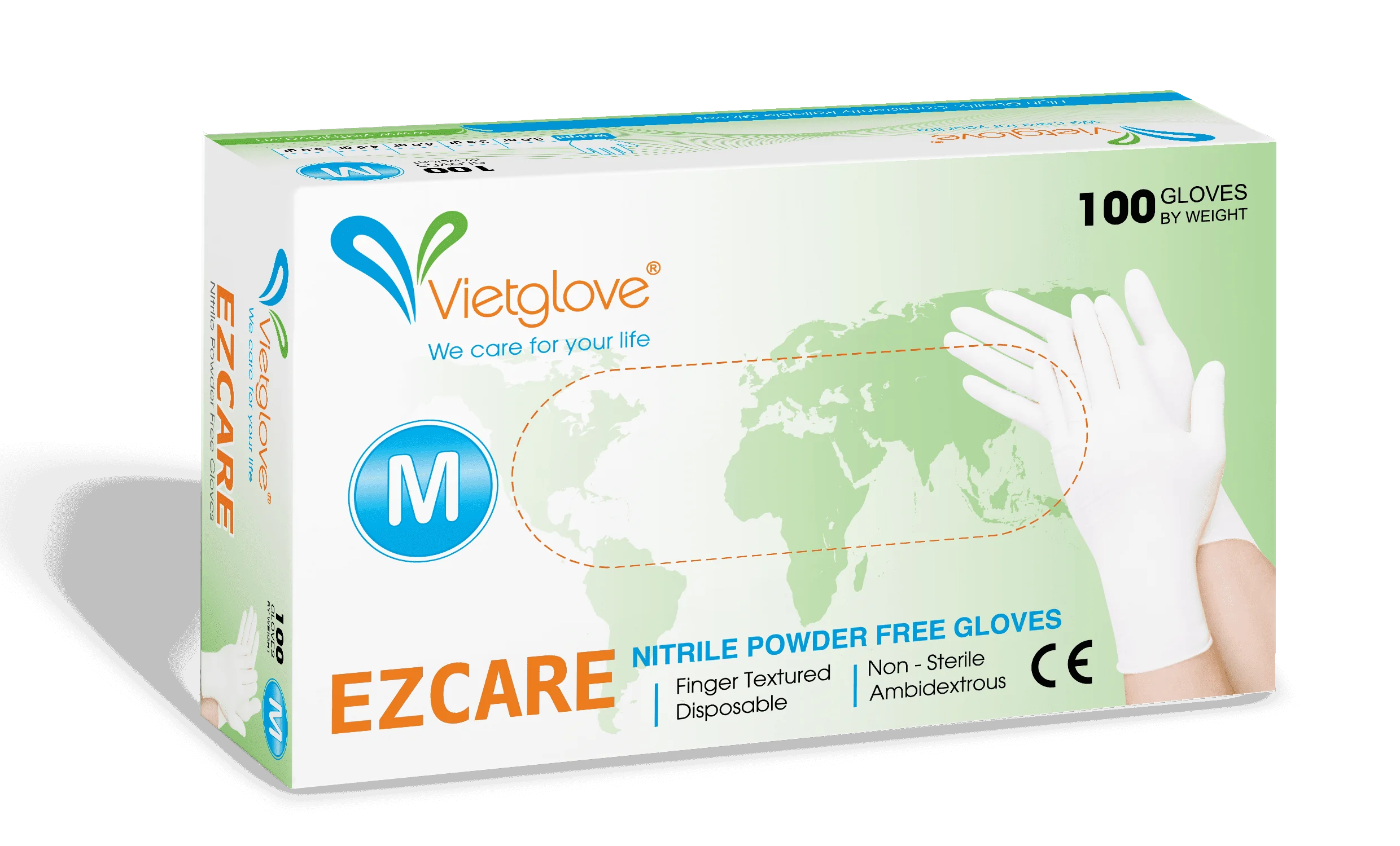 a-front-view-of-a-box-of-ezcare-nitrile-powder-free-examination-gloves